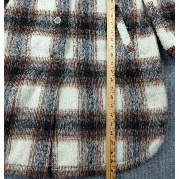 Vince Camuto Wool Coat Womens Large Plaid Shacket Overcoat Outdoors Jacket Brown - Picture 3 of 6